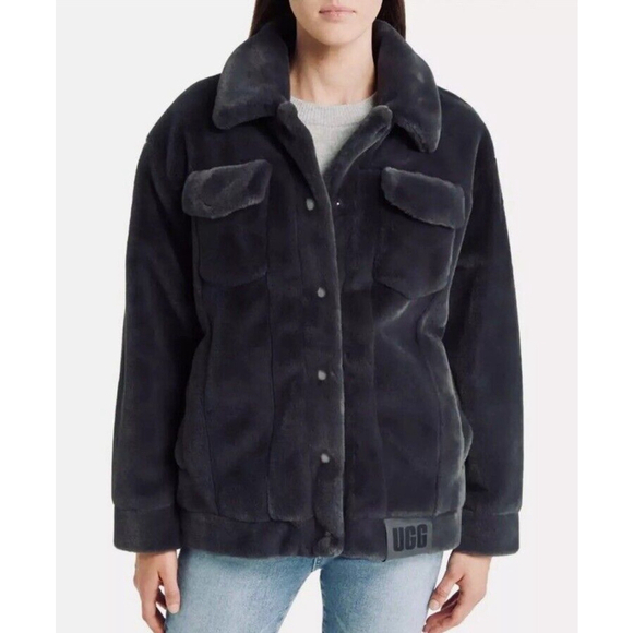 UGG Jackets & Blazers - UGG Women's Frankie Trucker Faux Fur Jacket Ink Grey Sz M Warm Soft Cozy